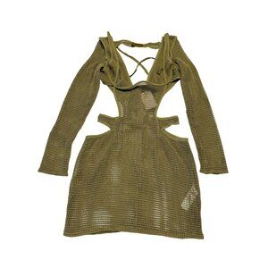 NWT PLT Label Olive Green Textured Sheer Cut Out Detail Bodycon Dress Women's 2